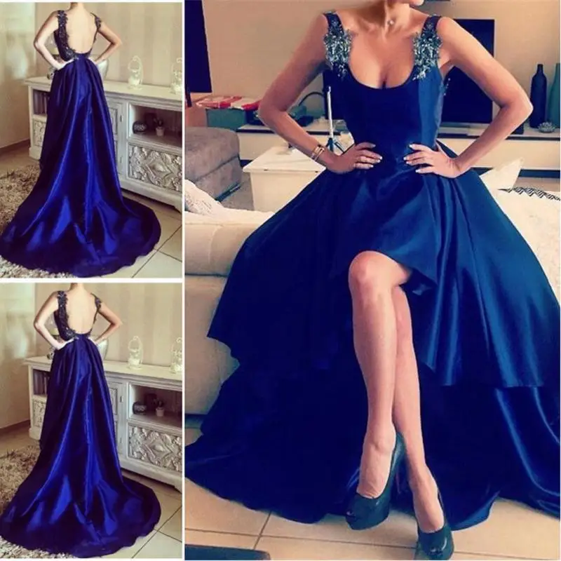 Королевский Синий Вечерние платья с низким вырезом на спине 2019 Les длинное платье De Soiree Аппликация атлас импортное платье в деловом стиле