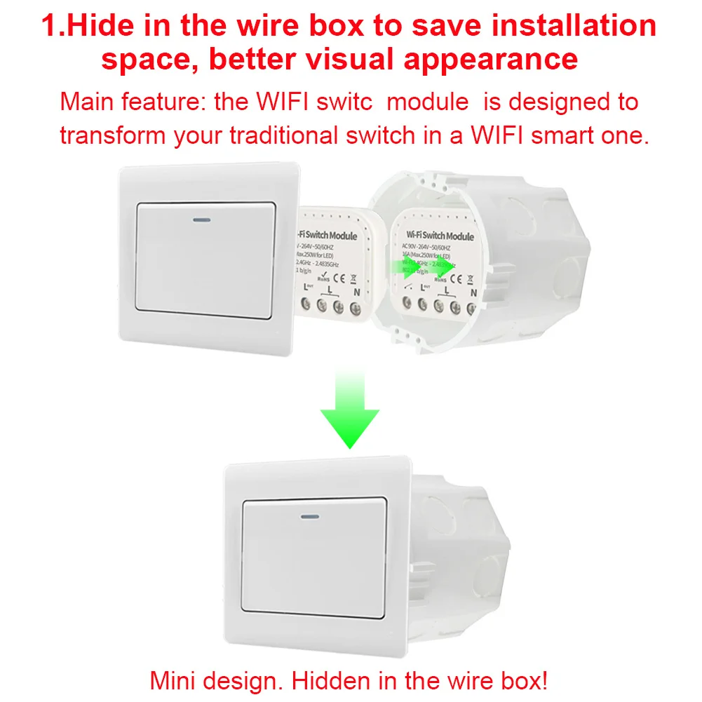 Мини Wi-Fi умный светильник-переключатель 2Way Diy выключатель модуль Smart Life/приложение Tuya дистанционное управление работа с Alexa Google Home/Nest IFTTT