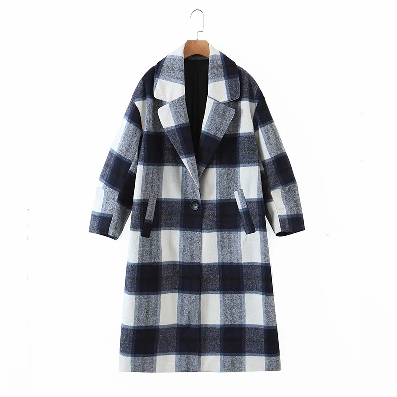 

New Women Winter Thick Coats Jacket Loose Long Sleeves Ladies Vintage Plaid Woolen Coat Elegant Female Overcoat Autumn Outerwear