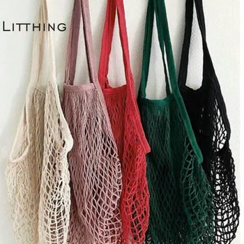 

Litthing Brand 2020 New 1PC Reusable String Shopping Grocery Bag Shopper Tote Mesh Net Woven Cotton Bag Hand Totes Dropshipping