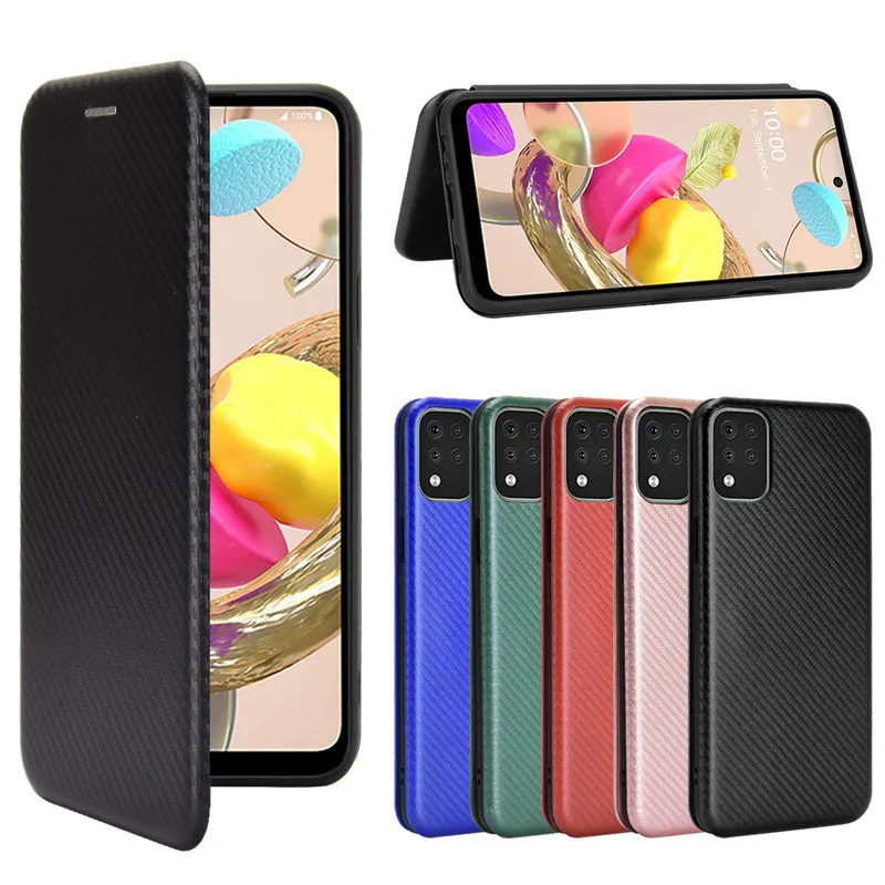 

For LG K42 Case 6.6" Fashion Carbon Fiber PC Hard Card Holder Slim Leather Case For LG K42 LM-K420HM LM-K420YM Wallet Flip Cover