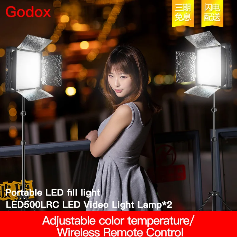 US $325.89 Godox 2X LED500LRC 5600K Studio Video Light W ReflectorsRemote Controller200cm Screw Light Stand For Photography