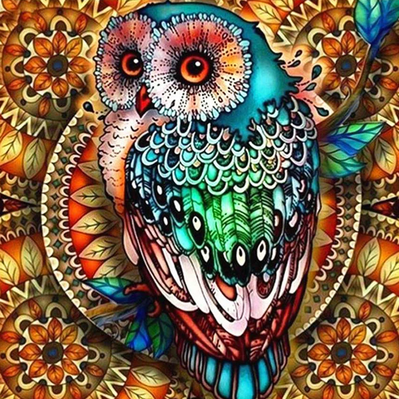 5d Diy Diamond Painting Round Drill Blue Green Owl Diamond Mosaic Diamond Embroidery Handicraft Wall Art Decor