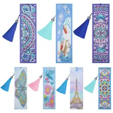 New Year Christmas gift 5D DIY Diamond Painting Leather Bookmark Tassel Book Marks Special Shaped Diamond Embroidery DIY Craft