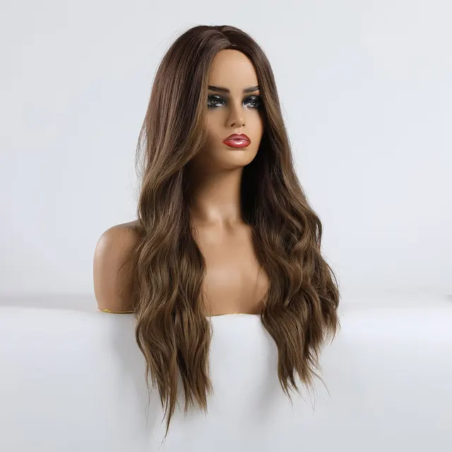 EASIHAIR Long Brown Ombre Synthetic Wigs for Women Natural Hair Wavy Wigs Ash Brown Blonde Heat Resistant Female Wig Cosplay 2