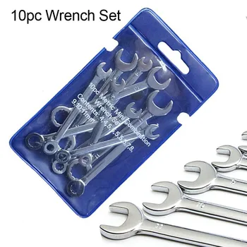 

10pc Set Pocket Offset Ring Wrench Combination Torque Small Wrench set British Metric Double Ended Spanners Repair Hand Tool Set