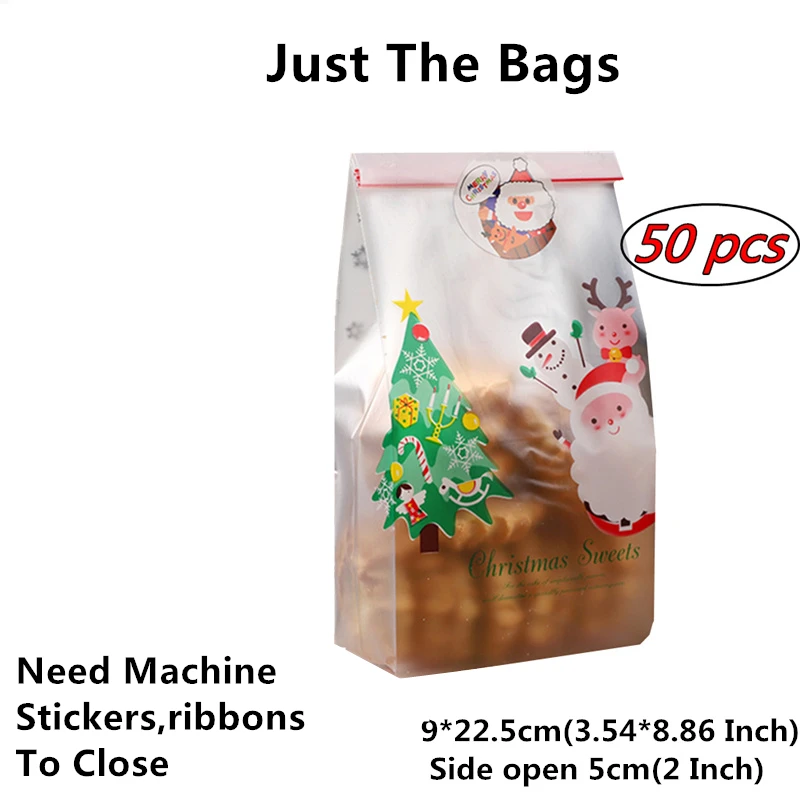 Tree Christmas 9x23 LBSISI Life 50 шт. Подарочный мешок для рождественских конфет, печенья, самостоятельная подставка, держатели для печенья, ручная работа, сделай сам, пластиковые упаковочные пакеты для ювелирных изделий - Цвет: Tree Christmas 9x23