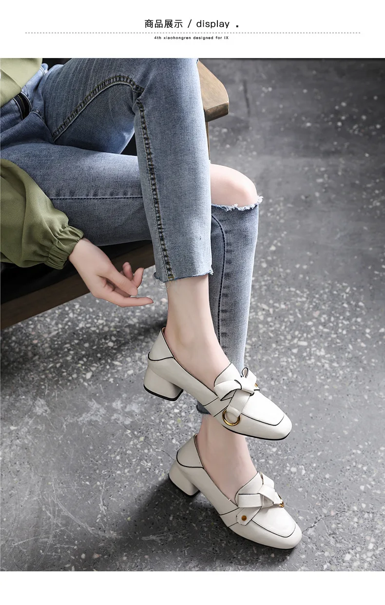 spring and autumn new fashion bow single shoes square head wild casual shoes comfortable British women's shoes