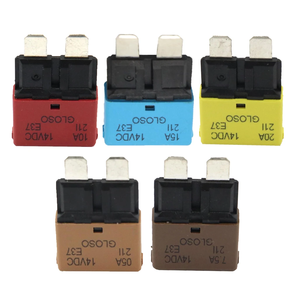 5pcs Blade Fuse Circuit Breaker Automatic Reset Marine 20A/15A/10A/7.5A/5A