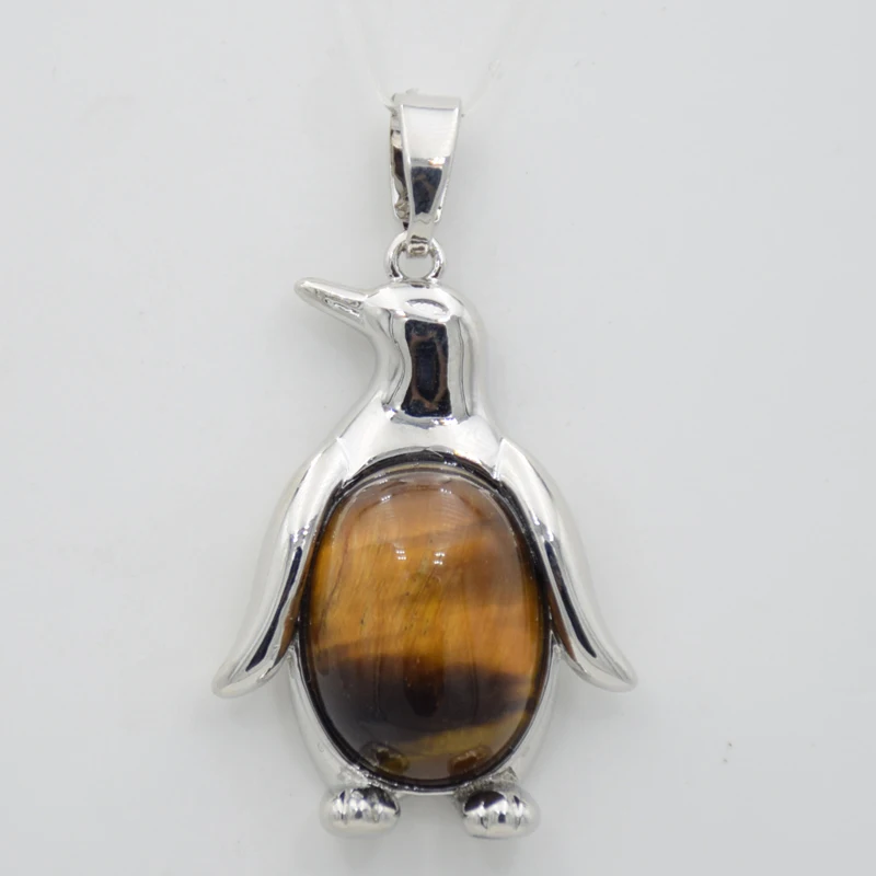 Tiger eye Подвеска в виде пингвина из натурального камня, Очаровательное ожерелье для женщин, девочек, мальчиков, тигровый глаз, милые животные, модное ювелирное изделие, подарок на день рождения - Окраска металла: Tiger eye