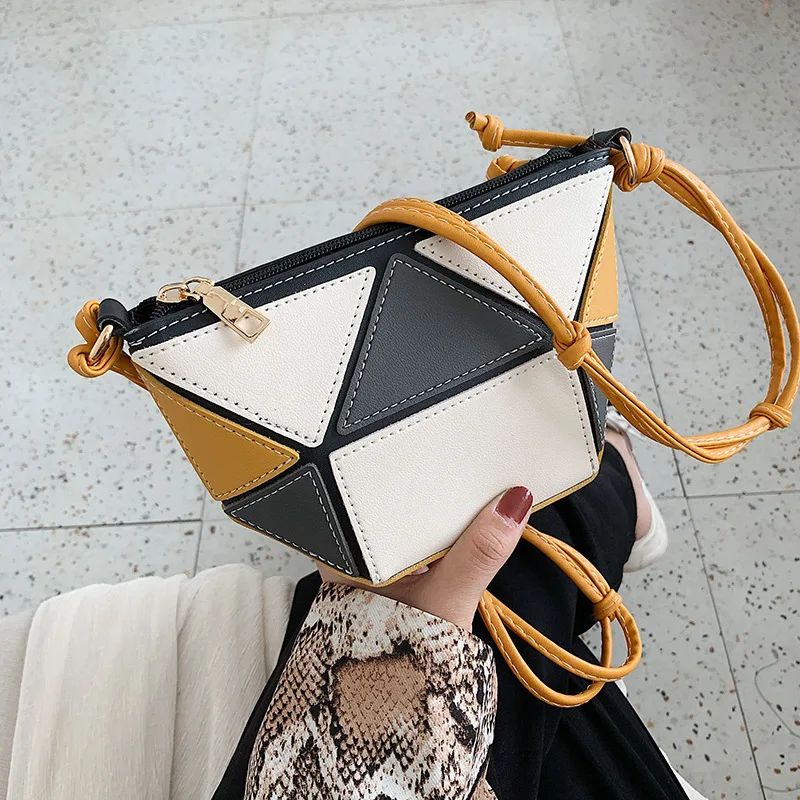 

2019 New Style Geometry Joint Square Sling Bag Color Rainbow Shoulder WOMEN'S Bag