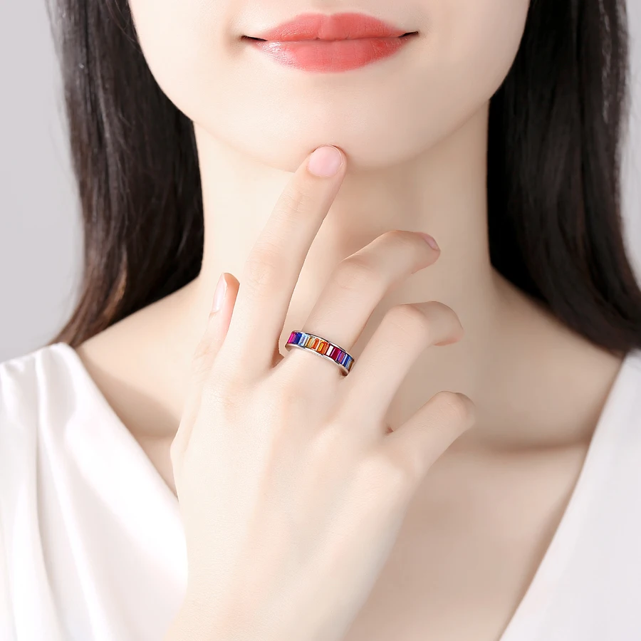 925 Sterling Silver Colorful Rainbow Water Droplet Clear CZ Finger Rings for Women Wedding Engagement 100% KALETINE silver rings silver ring wedding rings