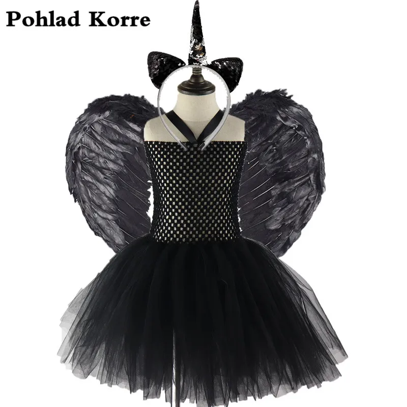 Комплект из 3 предметов: пиджак черного цвета перьевая повязка на голову "Единорог" юбка-пачка для девочек для Хэллоуина; костюм единорога для Детские платья на праздник или день рождения до XX034