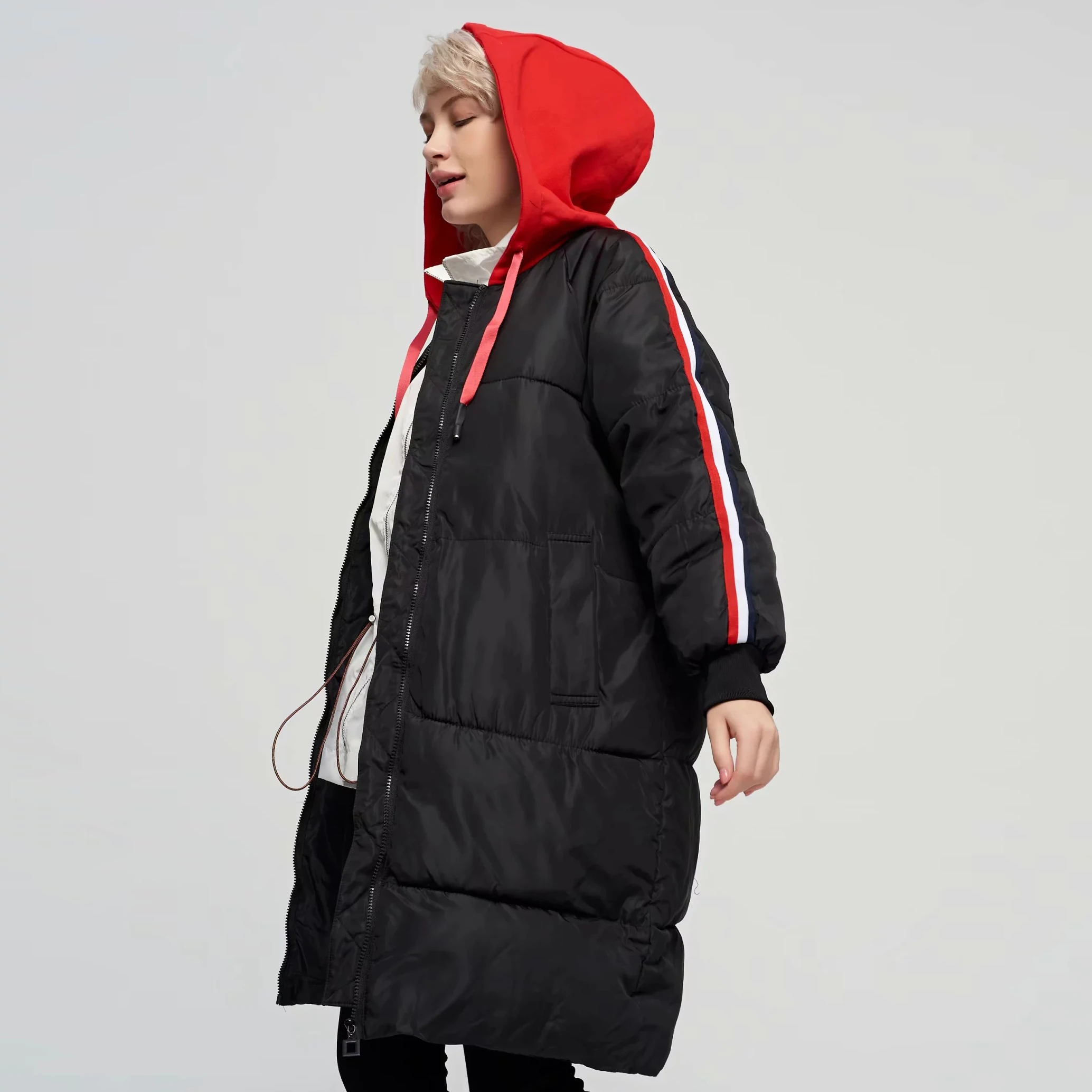

New Fashion Women's down cotton-padded jacket red Hooded Outwear for women Long Winter cotton Coat Casual Warm Parka sport style