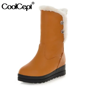 

CoolCept Size 34-42 Women Mid Calf Boots Flats Slip On Round Toe Shoes Plush Fur Warm Boots Winter Fashion Women Party Footwear