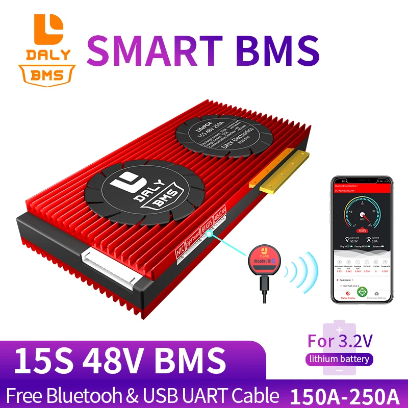 BMS 15S 48V LiFePO4 Бесплатный Bluetooth для аккумуляторного блока 18650 3 2 A V USB