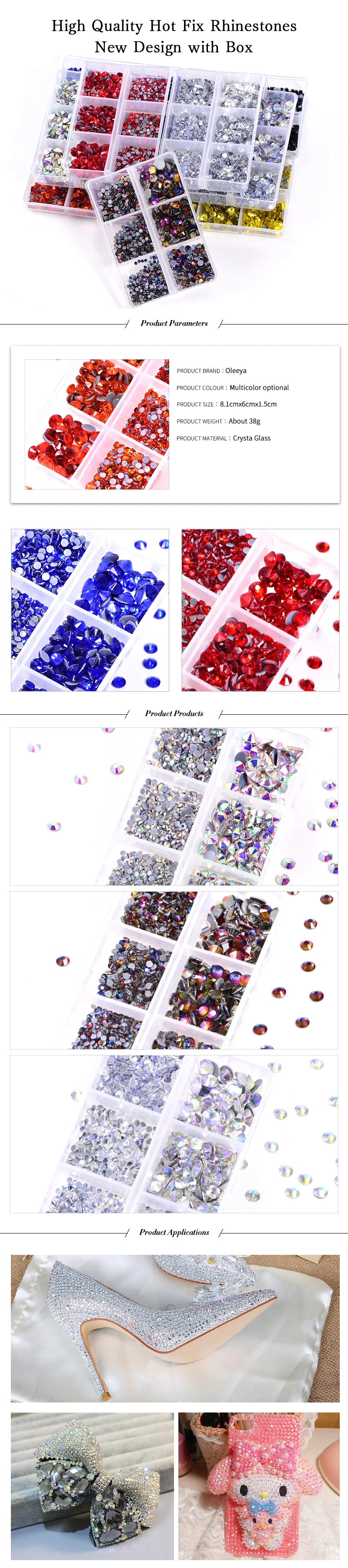 6 cell box Oleeya factory A4 hot fix rhinestones