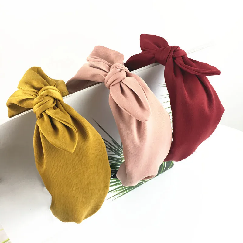 

LEAYH Solid Color Cloth Rabbit Ear Hairbands Bowknot Wide Hair Hoops Pressure Hair Accessories Women Girls Cute Headwear