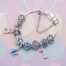 Оптом и в розницу DIY Ювелирные изделия Королевский синий звезда и Луна удаленные дамы передачи бисера DIY браслет подарок на день рождения