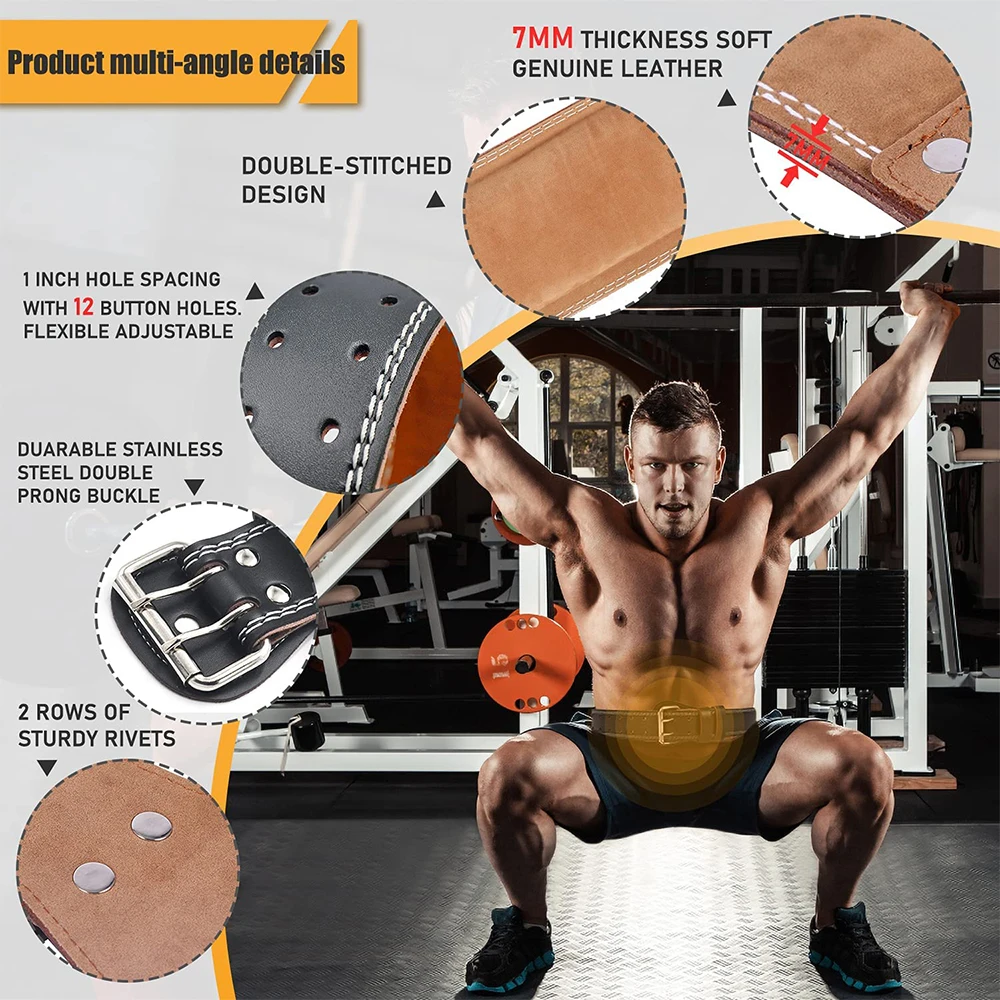 Professional Leather Fitness Buckle Weightlifting Belt Adjustable Gym Waist Belts For Squats Training Bodybuilding