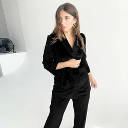 2021 Knitted Winter Velvet Women Pajamas Two Pieces Sets Simple Style Female Cardigan Sleepwear  Solid Robe Set Homesuit