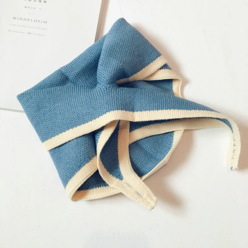 Простой контрастный цвет модный детский шарф мягкий треугольный вязаный теплый Снуд шарф Детская уличная одежда шейные Шарфы Воротник - Цвет: Синий