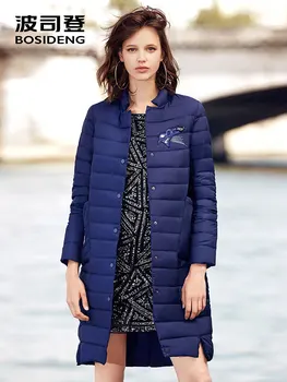

BOSIDENG LONG down jacket for women down parka office lady royal SIDE VENT Simplified suit collar tailored collar B70132102