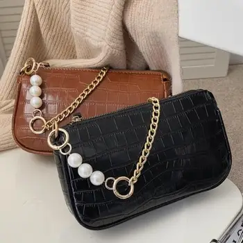 

Crocodile pattern Square Armpit bag 2020 New High quality PU Leather Women's Designer Handbag Pearl Chain Shoulder Messenger Bag