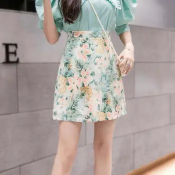 

Ladies Mini Skirts Womens Faldas Mujer Moda 2020 Tropical Flower Green Leaves Floral Print Retro Summer Short Sexy A Line Skirts