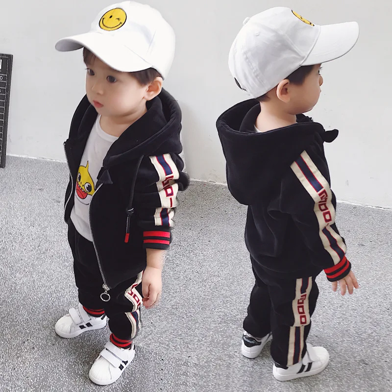 

Childrenswear 2019 New Style BOY'S Winter Two-Piece Set Korean-style Medium-small Children Autumn Casual Gold Velvet Set