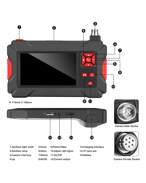 5,5mm 2/5/10 meter 8LED 1080P HD Industrie Endoskop Kamera Wasserdicht  Inspektion Endoskop Auto Zubehör - AliExpress