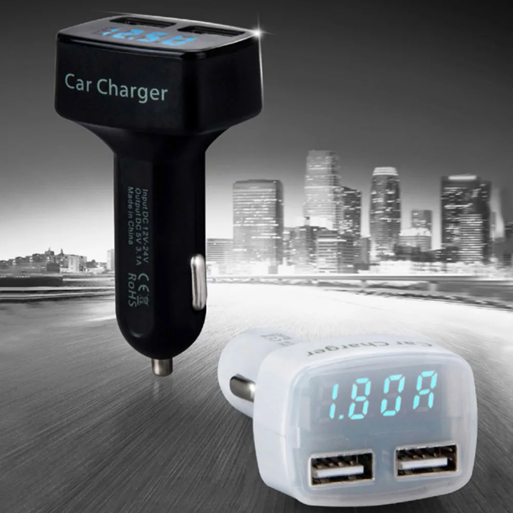 Автомобильное зарядное устройство с двумя USB, 5 В, 3,1 А, быстрая зарядка, светодиодный дисплей, прикуриватель, адаптер для телефона, Автомобильная диагностика напряжения для мобильного телефона