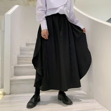 Men Streetwear Hip Hop Gothic Japan Style Kimono Loose Black Skirts Wide Leg Pants Male Women Vintage Fashion Harem Trousers