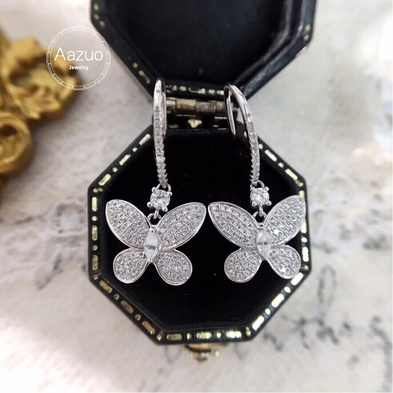 Aazuo-pendientes de gancho de mariposa para mujer, oro blanco sólido de 18K Real, diamantes naturales, 0,60 CT, regalos para fiesta de boda avanzada, Au750