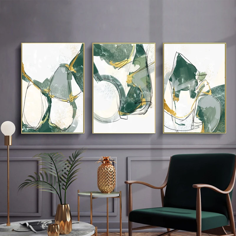 

Abstract Modern Line Poster Green Gold Texture Wall Art Pictures Print Canvas Painting Living Room Decoration Home Decor