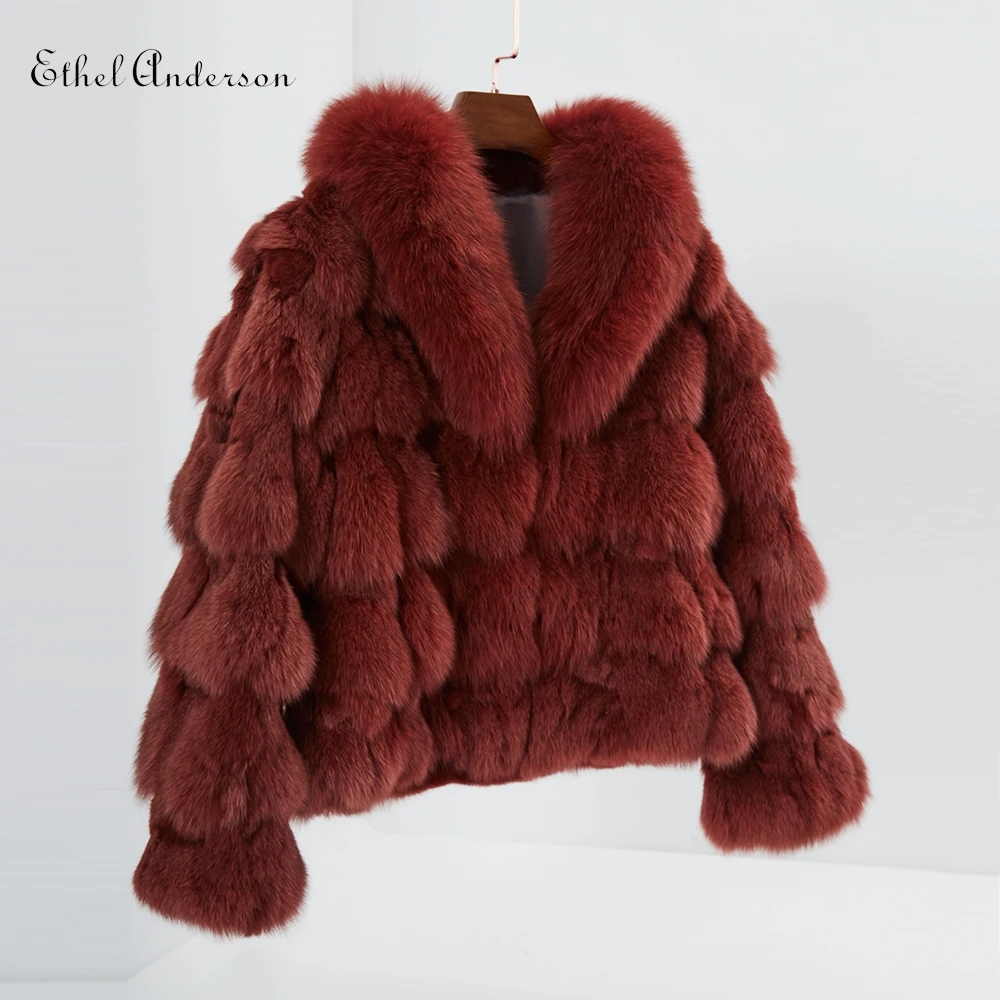 ETHEL ANDERSON,, настоящий Лисий мех, куртки и пальто с лисьим меховым воротником для роскошных винтажных дам, короткая верхняя одежда из лисьего меха - Цвет: 10 Wine Red