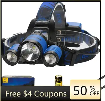 

LED Headlamp With Blue Light, Zoomable Fisheye 6000LM Cree XML-L2 & 2XPE Helmet Light, Rechargeable 18650 Batteries Waterproof,
