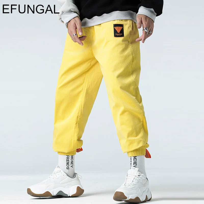 

EFUNGAL Corduroy Harem Joggers Man Fashion Harajuku Streetwear Drawstring Hip Hop Pants Winter Windbreaker Dropshipping Bottoms