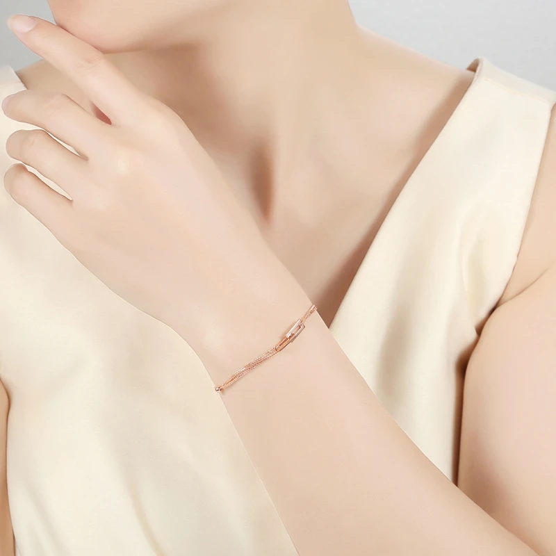 Женский браслет с прямоугольной цепочкой элегантный из натурального золота 18 К