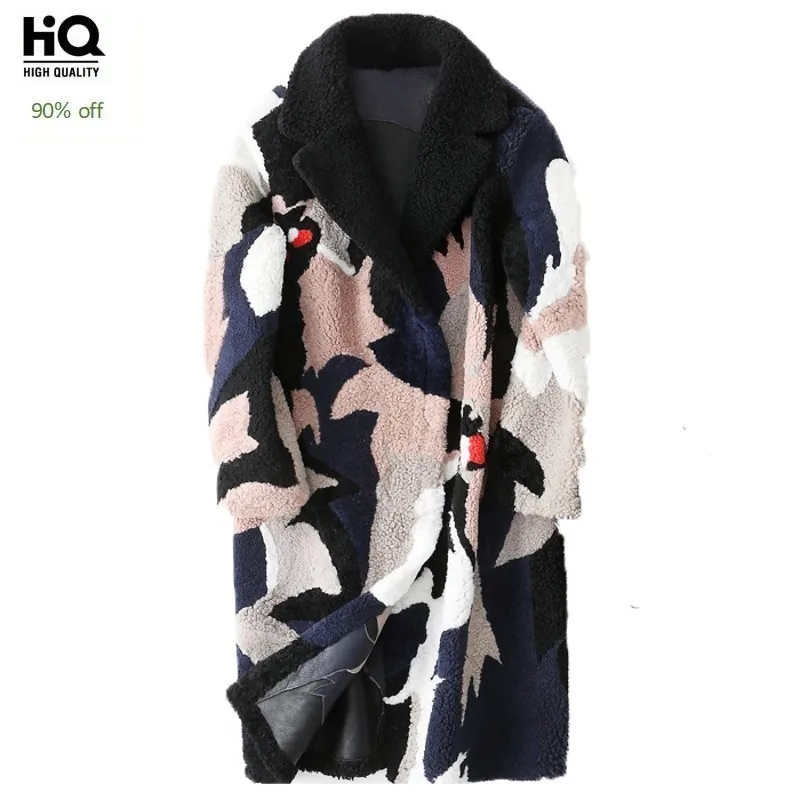 

2020 New European American Fashion Real Fur Coat Natural Fur Outerwear Genuine Sheep Shearling Coats Long Womens Winter Jacket