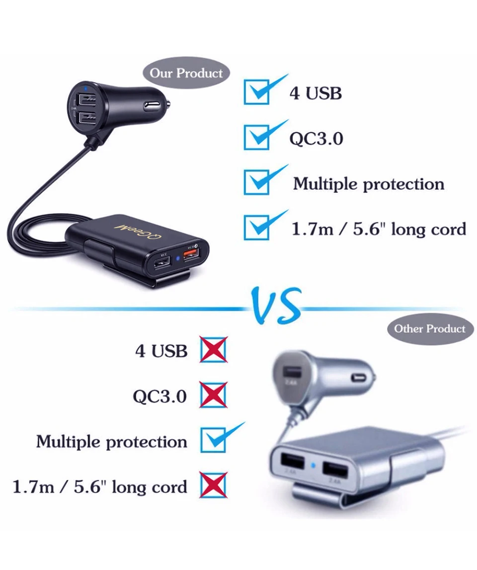 QGEEM 4 USB QC 3,0 Автомобильное зарядное устройство Быстрая зарядка 3,0 телефон автомобильное быстрое переднее заднее зарядное устройство адаптер автомобильное портативное зарядное устройство разъем для iPhone