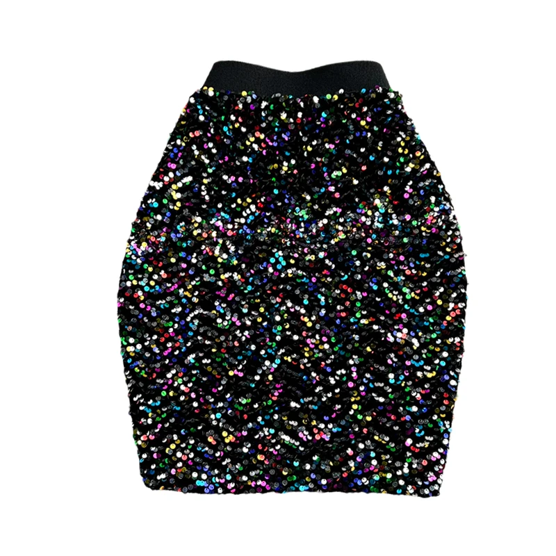 Elastic High Waist A- Line Sequins Velvet Skirt Women 2021 Autumn Winter New Slimming Hippie One-Step Mini Skirt Mujer Faldas