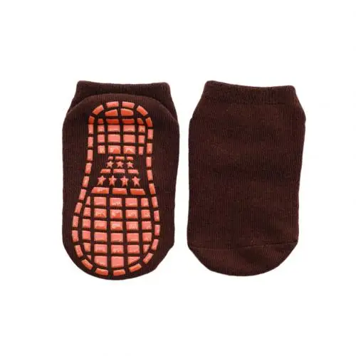 Хлопковые нескользящие носки-тапочки для маленьких мальчиков и девочек Однотонные детские дышащие эластичные спортивные толстые теплые носки-Тапочки - Цвет: 6  10Y Coffee