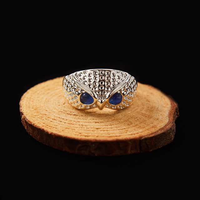 Vintage Cute Blue Eyes Owl Ring For Men Women Open Rings Silver Color Engagement Wedding Couple Ring Jewelry Gifts