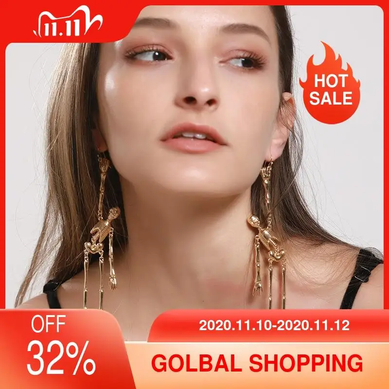 

Punk Gold Skeleton Bones Gothic Spooky Drop Earrings for Women Fashion Jewelry Creative Skull Alloy Earrings Halloween Girl Gift