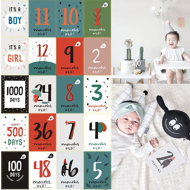 

20pcs Month Sticker Baby Photography Milestone Memorial Monthly Newborn Kids Commemorative Card Number Photo Props Accessories