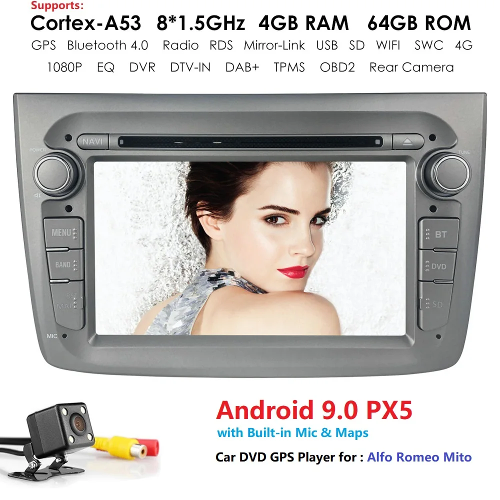 Автомобильный мультимедийный плеер Android 9 Automotivo 1 Din для Alfa Romeo Mito автомобильный DVD gps Радио Аудио монитор головное устройство MirrorLink OBD BT