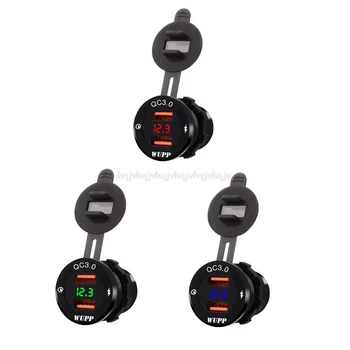 

12V/24V Aluminum Waterproof Dual QC3.0 USB Fast Charger Socket Power Outlet Adapter With LED Voltmeter for Car Marine Boat Motor