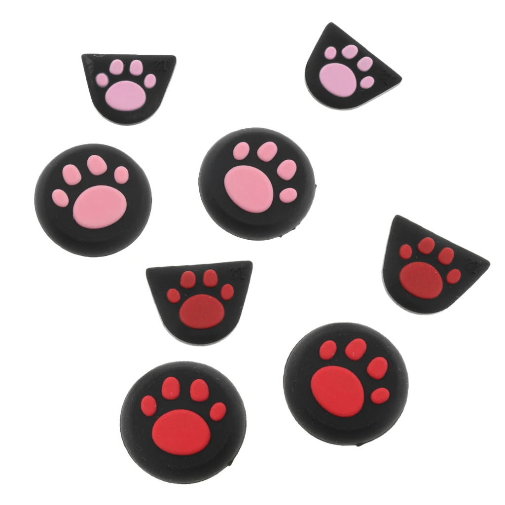 2 Set Thumb Grips Joystick Thumbsticks Analog Sticks Cap Cover Cat Paw Style for PS4 XBOX ONE XBOX 360 PS3 Controller Pink+Red