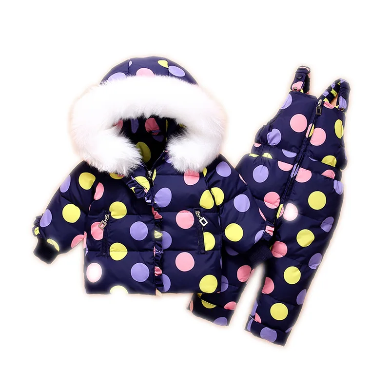 

Baby Boys Winter Clothes Infant Jacket Dot Pattern Coat With Big Fur For Baby Girls Down Jacket Set Children's Winter Snowsuits